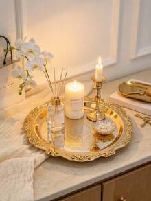 S/M/L/XL Metal Decorative Tray, Embossed Vintage Jewelry Organizer Dish, Multi-Purpose Tabletop Holder, For Jewelry, Aromatherapy Candles, Bedroom Home Decoration, Christmas Gift For Holiday Table Decor - Multicolor - View 5