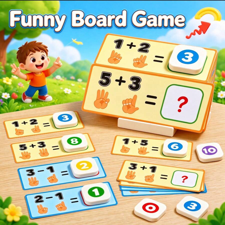 10pcs Finger Counting Math Learning Cards Matching Desktop Game, Birthday Christmas Easter Party Small Gift Box, Holiday Gift, Prank Toy, Party Interactive Educational Early Learning Toy - Multicolor - View 1