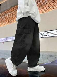 Tween Boy Fashionable Straight Leg Casual Denim Jeans - Black - View 5