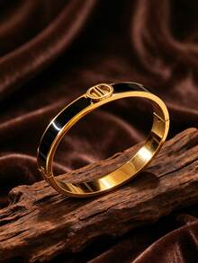 1pc Fashion Luxury Double D Letter Stainless Steel Bracelet, Unisex Oil-Drip Stainless Steel Clasp Bracelet, Minimalist Elegant Women's Bangle. Suitable For Valentine's Day, Christmas, Thanksgiving, New Year's Eve Party, Commute, Date, Dinner. High-Quality Niche Jewelry, Perfect Holiday Gift For Best Friend, Lover, Versatile Decorative Accessory, Hot-Selling Overseas. - Double D Bracelet - View 5