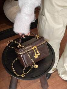 Mini Fashion Women's New Box-Shaped Bag With Chain Strap, Shoulder And Crossbody Bag - Coffee - View 4
