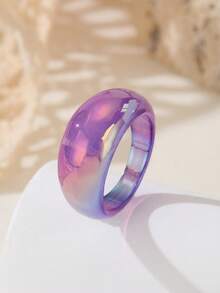 Y2K Iridescent Glossy Resin Ring Set, Colorful Aurora Wide Band Rings For Layering, Party Accessories - Multicolor - View 6