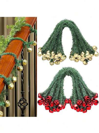 6pcs/1pc Christmas Bell & Wreath Decorative Ties, Suitable For Indoor/Outdoor Stair Railings And Balustrade Decoration, Hanging Wreaths, Creating New Year Party Atmosphere, Perfect For Themed Events And Christmas Yard Or Dining Area Decoration