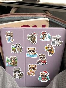 56Pcs Raccoon Journal Stickers, Cute Chat Theme Design, Hand-Drawn Motifs Of Hat-Wearing Raccoons, Naughty Expressions, For Bike, Books, Journal, Tumbler, Desktop Organizer, Skateboard, Document Box Decor - Multicolor - View 7