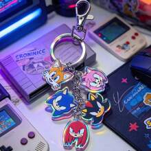 Sonic Holographic Acrylic Keychain, Anime Game Cartoon Character Charm Pendant Key Ring, Cute Bag Backpack Decor Gift* - Multicolor - View 4