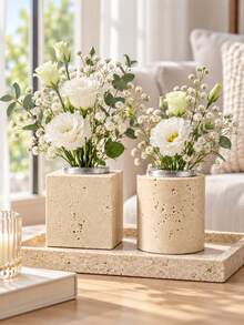 1pc/2Pcs Contemporary Style Assorted Shape Vase Set, Hole Textured & Rim Detail, Floral Display Vase, Desktop Ornament For Apartment, Thanksgiving & New Year Home Styling - Yellow Hole Stone - View 2