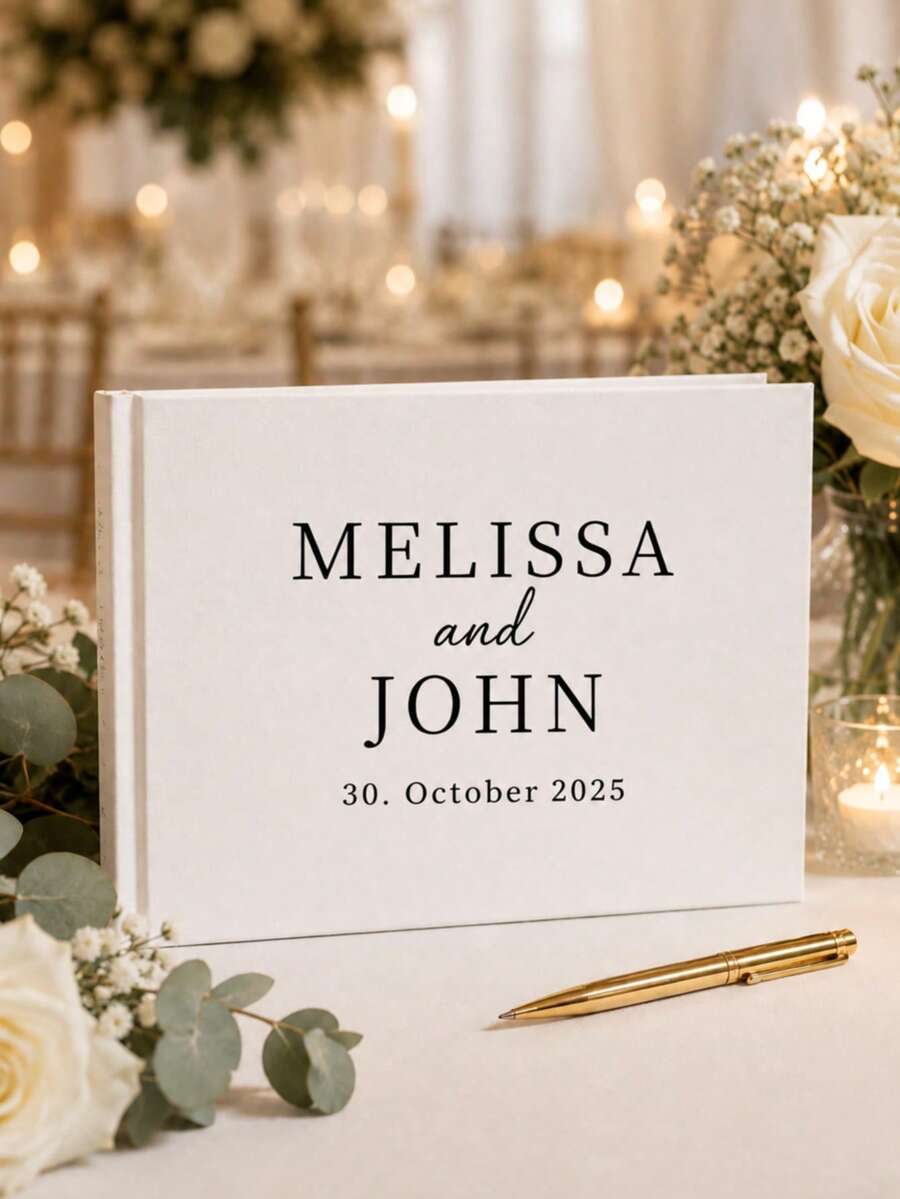 Personalized Wedding Guest Book, Linen Cover Photo Album, Customized Engagement Keepsake Signature Book, Wedding Commemorative Memory Book - Multicolor - View 1