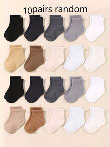 20 Pairs Random Baby Neutral Socks, Mid-Calf Socks, Neutral Earth Tone Solid Color Short Socks, Simple Versatile Ribbed Cuff, Soft And Breathable, Suitable For Infants, Toddlers, Boys, Girls, All-Season Daily Wear. - Multicolor - View 8