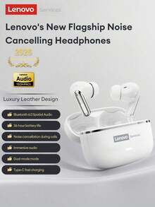Lenovo LE208 藍牙耳機，附保護盒與掛繩，藍牙 6.0、低延遲、HiFi 音質、ENC 降噪、長效續航，適合運動、跑步、商務與學習，相容智慧型手機與電腦 - 白色+保護套掛件 - 查看 4