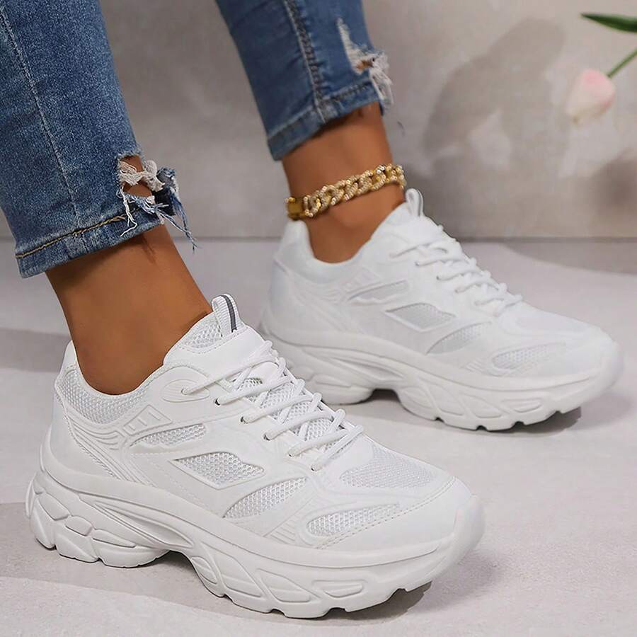 Women's Solid Color Breathable Fashion Casual Lightweight Walking Shoes Sneakers - White - View 1