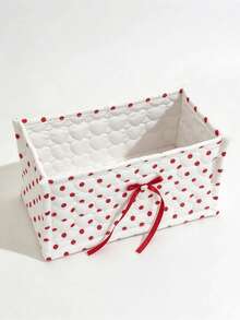 Sweet Polka Dot Quilted Fabric Storage Bin, Rectangular Soft Storage Box With Bow Decoration, Large Capacity Multi-Functional Storage Box, Suitable For Cosmetics, Snacks, Ideal For Desktop, Bathroom And Bedroom Home Storage - Multicolor - View 12