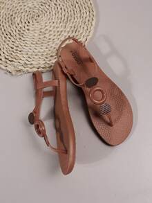 Women's Casual PVC Plastic Flat Thong Sandals, Non-Slip Fashion Beach Slippers For Summer - Brown - View 3