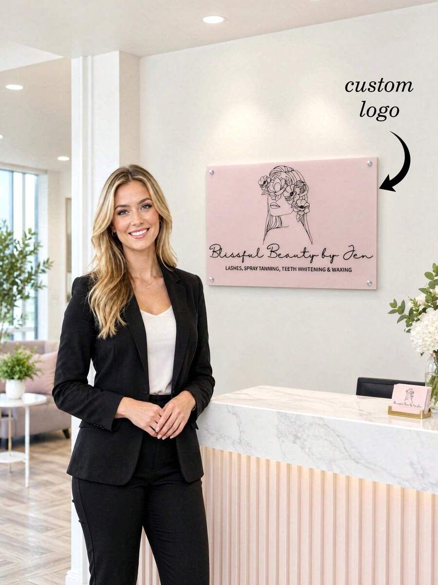 1pc Personalized Acrylic UV Printing, 2D Flat Print Customized Acrylic Logo Sign, Commercial Logo Sign Customization For Beauty & Nail Salon Studio, Round Commercial Logo Sign, Acrylic Commercial Sign, Transparent Acrylic - Multicolor - View 1
