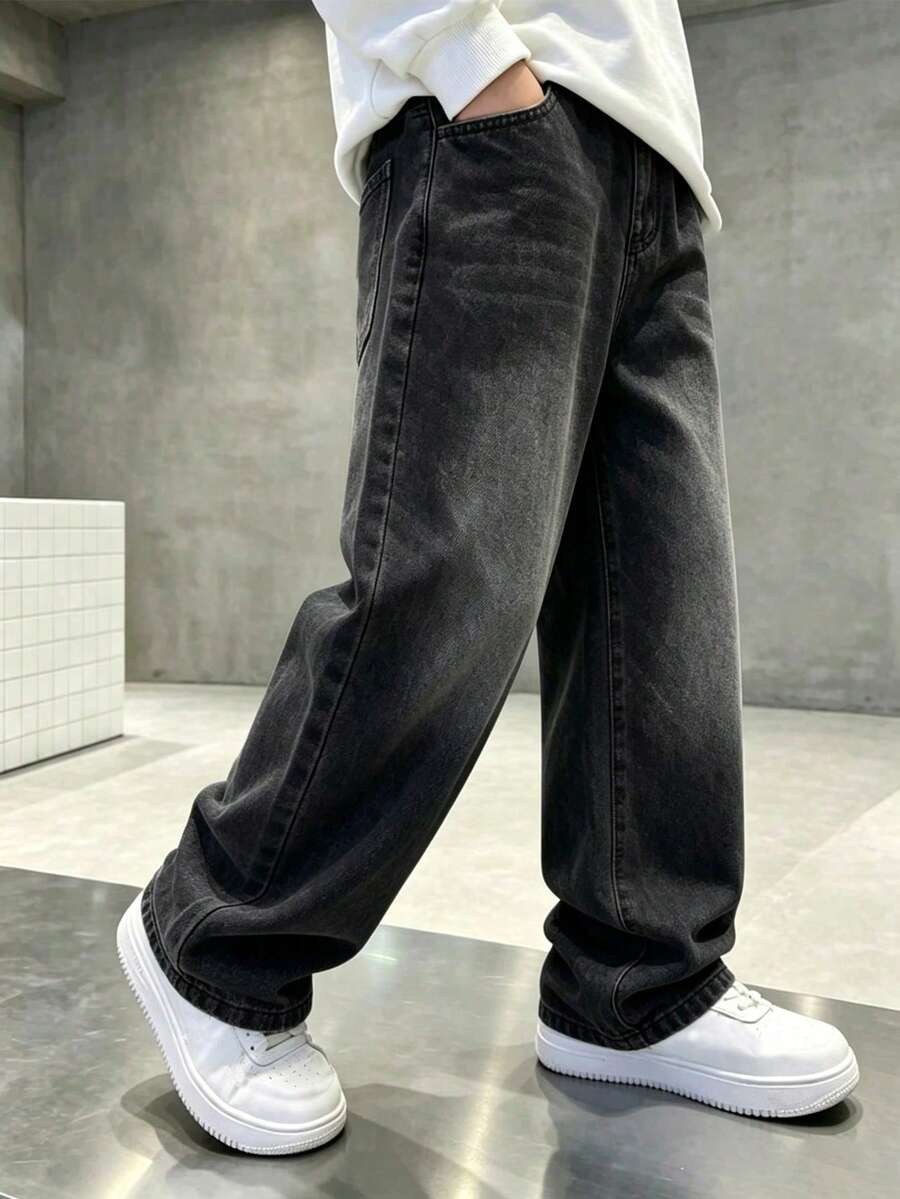 Celana Jeans Denim Musim Semi untuk Anak Laki-laki, Gaya Fesyen Baru - Hitam - View 1