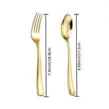 2/25/50pcs Gold Reusable Iron Alloy Fork & Spoon Cutlery, Hand Washable, Suitable For Home, Restaurant, School, Office Party - Gold - View 2