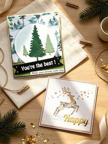 Set Of 4 Christmas Metal Cutting Dies Decorative Embossing Die-Cut For Christmas Trees Snowflake Elk Photo Album Card Making, DIY Handmade Scrapbook Crafts Stencil Supplies - As Shown In the Picture - View 2