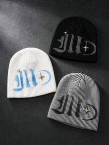 Unisex Fashion Y2K Jacquard Knit Hat, Warm, Suitable For Autumn/Winter Casual Wear - Multi-color-graffiti Stars - View 5