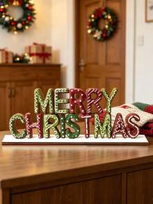 "Merry Christmas" Gingerbread Texture Decorative Sign, Classic Red & Green Christmas Color Scheme With Sweet White Frosting, Suitable For Christmas Home Decor, Tabletop Display Or Scene Arrangement, Conveying Holiday Joy And Blessings - one-size - View 8