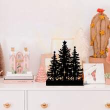 1pc Black Metal Christmas Tree Candle Holder, Hollow Cutout Pine Tree Tea Light Candle Stand, Desktop Christmas Decoration, Holiday Winter Home Table Centerpiece, Suitable For Dining Table, Fireplace Mantel, Windowsill, Coffee Table, Adding Minimalist Christmas Atmosphere To Your Room - Christmas Candle Holder - View 6