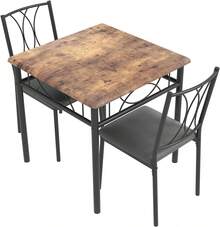 Juego de Comedor para 2 Personas, Mesa Cuadrada de Madera con 2 Sillas Tapizadas, Diseño Retro Industrial, Estructura Metálica Resistente, Asientos Acolchados, para Apartamentos y Espacios Pequeños - Marrón - Ver 1