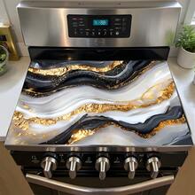 (Hot !!) 1pc 2D Marble Pattern Flat Stove Protector Mat And Non-Slip Heat-Resistant Rubber Stove Cover Mat Suitable For Induction Cooktop, Glass Cooktop And Multi-Function Scratch-Resistant Mat, Also Best Choice For Oven, Washing Machine, Dryer And Kitchen Decoration. - Multicolor - View 4