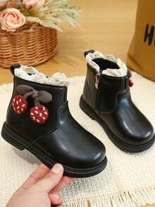 Girls' Round Toe Side Zipper Design Sweet Decor Daily Versatile Fashion Ankle Boots - Black - View 2