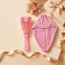 Toalla para envolver el cabello mojado, turbante de secado rápido con cepillo para todo tipo de cabello. - Rosa - Ver 5