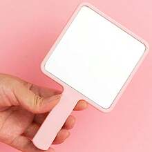 Square Handheld Makeup Mirror With Handle Portable Cosmetic Hand Mirror Clear Glass Mirror Hand‑Held Vanity Mirror For Makeup - Watermelon Pink - View 4