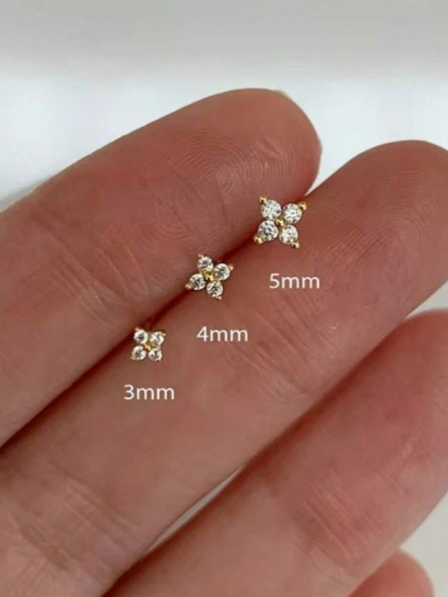 YOYO 3 đôi bông tai cỏ bốn lá sang trọng nhẹ nhàng, đính đá zirconia khối tổng hợp, phù hợp đi làm hàng ngày, hẹn hò, phụ kiện đơn giản - Vàng - Xem 1