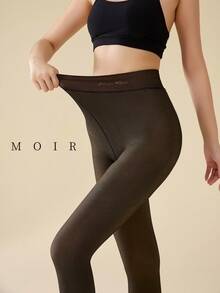 MOIRÉALLURE 1雙透視感抓絨內裡緊身褲，適合日常穿著 - 黑色 - 查看 5