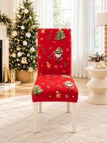 1pc/4pcs/6pcs/8pcs Detachable Chair Covers, Dining Chair Covers, Geometric Print Pattern, Elastic, Suitable For Dining Room, Kitchen, Living Room Home Decor, Holiday Party Decoration - Red - View 5