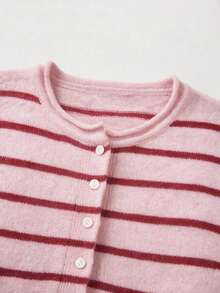 FOR BEAUTY Cardigan pull rayé rose & rouge Y2K automne/hiver pour femme, boutonné, tricot doux, coupe ample, manches longues, style preppy mignon, tenue décontractée - Rouge et rose - Voir 8