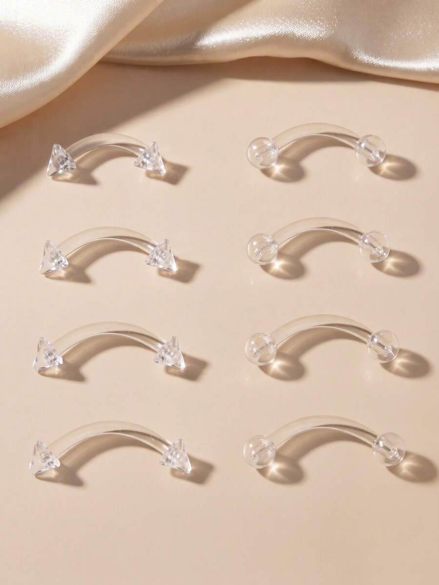 TOKRING 8-10件 16G 透明柔性塑料眉環、唇環、軟骨環、耳釘,可彎曲生物塑料穿刺環 6-12mm - 無色 - 查看 1