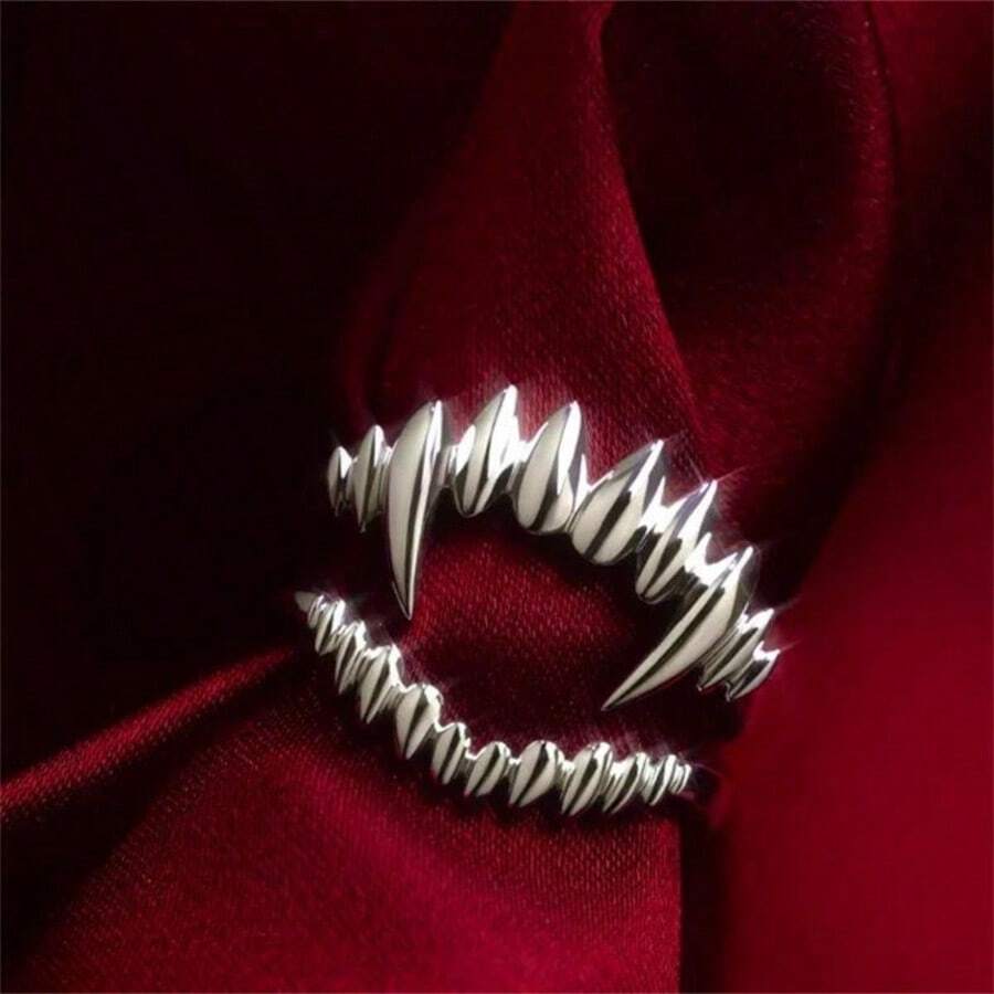 1pc Bordem Serrated Fang Metal Open Ring, Dark Gothic Style Personalized Index Finger Ring, Punk Style Sharp Tooth Design Ring, Cosplay Costume Accessory, Niche Jewelry, Hot Girl Personalized Accessory, Adult Gift Choice - Multicolor - View 1