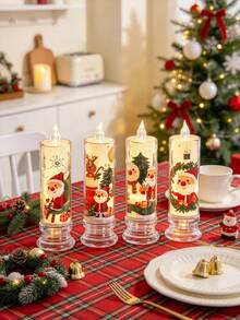4pcs Christmas LED Electronic Candles, Santa Claus Flameless Night Light, Scene Decoration Props Holiday Candles, Silent (Battery Included), Suitable For Home Decor, Holiday Birthday Party Atmosphere Light - Multicolor - View 5
