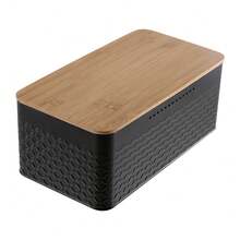 LIVINGANDHOME 3 Colors Countertop Metal Bread Box Container With Bamboo Lid,Bread Storage Box,Bread Storage Container For Kitchen - Black - View 6