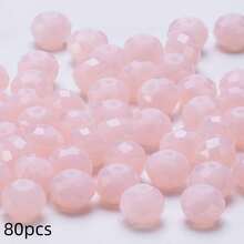 手工珠飾用扁圓玻璃珠 8mm/6mm/4mm (60/80/115顆) 可重複使用散珠 DIY 手作配件，亮面藍綠色 - 水紅玉 - 查看 8