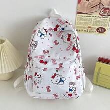 SANRIO Cute Mori Style Graffiti Kitty Backpack, Lightweight Breathable Student Wear-Resistant Burden-Reducing Shoulder Strap Large Capacity School Bag - A - View 5