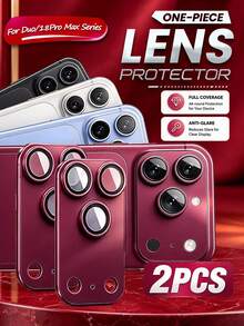 2pcs Burgundy One-Piece Armor Lens Film, Fashionable Decorative Lens Sticker With Original Color, Full Coverage, Easy Application, Scratch-Resistant, Anti-Drop, Suitable For Phone Protective Cases, Compatible With IPhone Duo/18 Pro Max/18 Pro/18/17e/17 Pro Max/17 Pro/17 Air/17/16 Pro Max/16 Pro/16 Plus/16/15 Pro Max/15/14/13/12 And Other Models - Burgundy - View 1