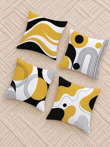 4 pièces Housses de coussin minimalistes quotidiennes jaune & noir motif géométrique abstrait bohème, imprimé unilatéral en velours peau de pêche doux pour la peau, housses de coussin 45*45CM convenant pour la décoration de chambre, décoration de salon intérieur, décoration de fête, cadeau de housse de coussin décorative - Multicolore - Voir 8