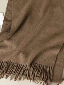 1PC Women's Simple Solid Color Regular Style Faux Cashmere Scarf, Suitable For Seasonal Transitions, Daily Wear, Windproof And Warm - Dark Khaki - View 5