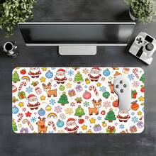 1pc Cute Cartoon Christmas Extra Large Extended Mouse Pad, Cute Santa Claus Pattern Desk Mat, Non-Slip Rubber Bottom Stitched Soft Fabric Keyboard Pad, Suitable For Office, Gaming And Christmas Gift - View 4