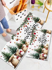 1/2pcs Christmas Kitchen Decor Rug, Santa Claus Pattern Winter Kitchen Carpet And Mat, Non-Slip Washable Absorbent Kitchen Accessories Decorative Mat, Christmas Holiday Gift! - Multicolor - View 6