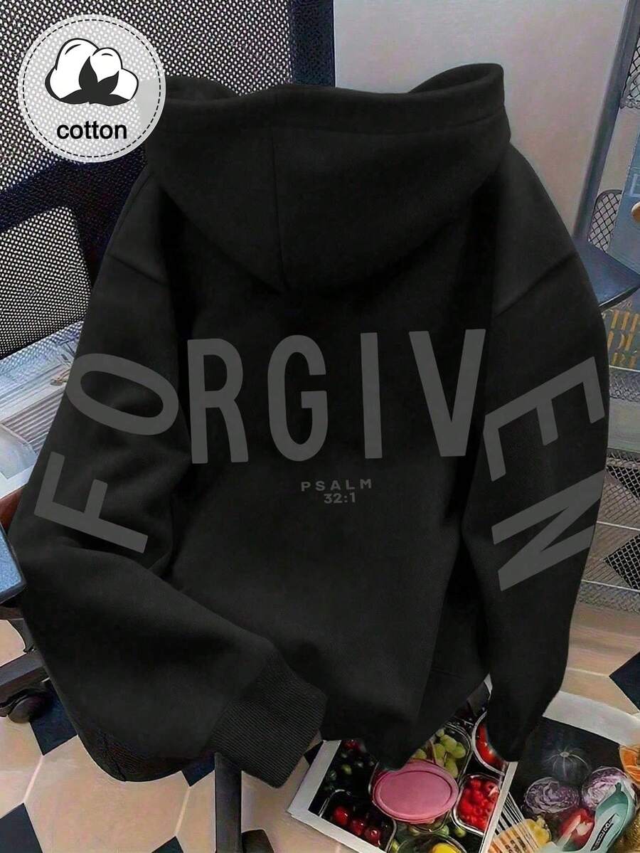 "Forgiven" Themed Graphic Sweatshirt (Christian/Jesus/Prayer Elements) - Women's Long-Sleeve Casual Sweatshirt For Autumn/Winter - Black - View 1