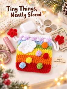 1pc Autumn And Winter Colorful Wool Cute Dopamine Crochet Zero Wallet Storage Bag Card Bag Key Bag Red Bag Perfume Bag Gift For Women Christmas Gift - Multicolor - View 4