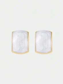 Sorayune 1 Pair Geometric Rhinestone Square Stud Earrings, Unique Design, Minimalist, Elegant, Jewelry Earrings For Women - White - View 2
