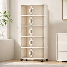 Armário Organizador de Roupas 5 Níveis com Portas Transparentes e Rodízios para Quarto, Extensão para Guarda-Roupa, 50x29x120cm, Bege - Visão 1