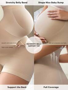 Maternity High Waist Belly Support Shorts With Expandable Abdominal Panel Casual Summer - Beige - View 3