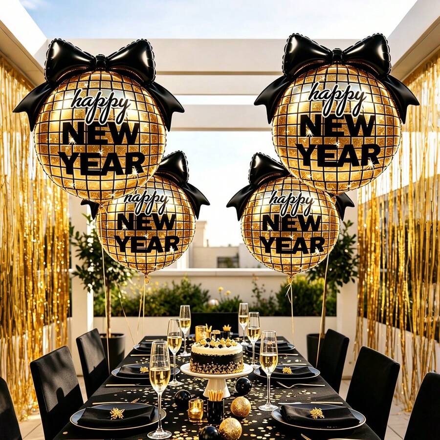 2Pcs Bow-Knot Disco Foil Balloons – Perfect For New Year's Themed Parties, New Year's Decor, And Dance Party Themes - View 1