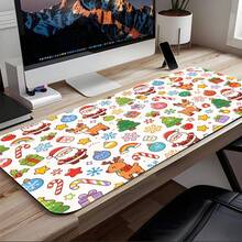 1pc Cute Cartoon Christmas Extra Large Extended Mouse Pad, Cute Santa Claus Pattern Desk Mat, Non-Slip Rubber Bottom Stitched Soft Fabric Keyboard Pad, Suitable For Office, Gaming And Christmas Gift - View 7